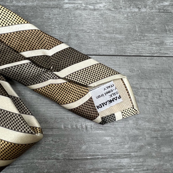 Vitaliano Pancaldi White, Grey, Gold & Taupe Stripe Tie - Picture 4 of 6